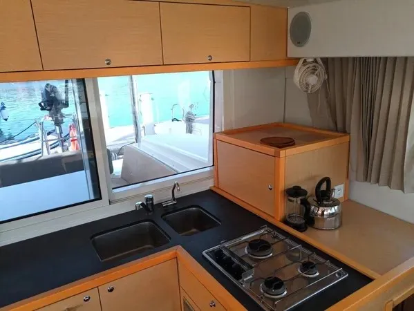 Galley of Tortilla, a Lagoon 39 catamaran at Athens, Greece