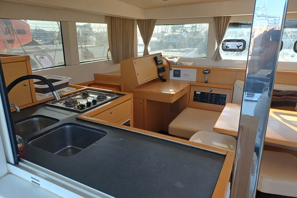 Galley of Tortilla, a Lagoon 39 catamaran at Athens, Greece