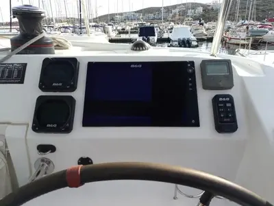 Cockpit of Tortilla, a Lagoon 39 catamaran at Athens, Greece