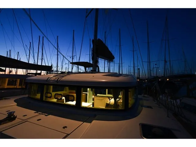 Exterior view of Tortilla, a Lagoon 39 catamaran at Athens, Greece