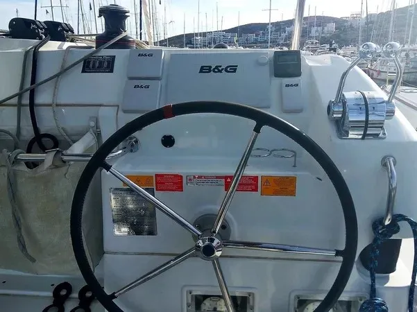 Cockpit of Tortilla, a Lagoon 39 catamaran at Athens, Greece