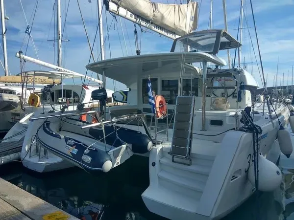 Exterior view of Tortilla, a Lagoon 39 catamaran at Athens, Greece