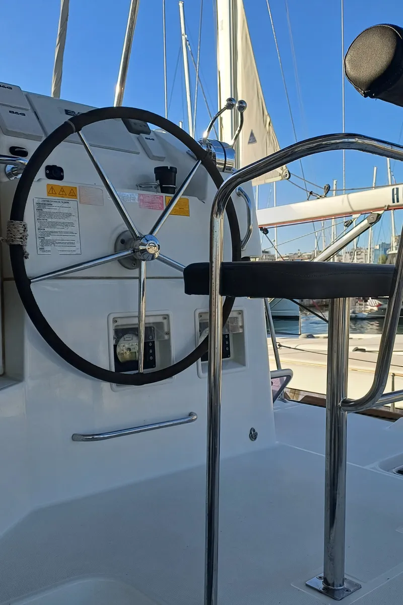 Cockpit of Tortilla, a Lagoon 39 catamaran at Athens, Greece