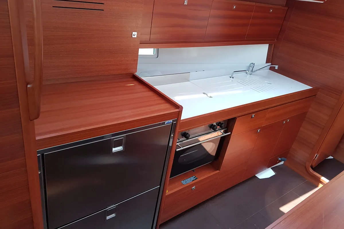 Galley of Fortuna, a Dufour 382 Grand Large sailboat at Općina Medulin, Croatia