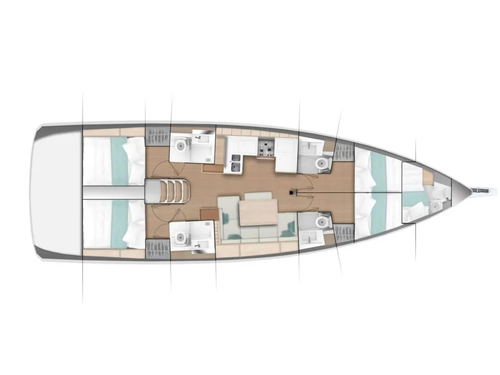 Salon of Jeanneau SO 490, a Jeanneau Sun Odyssey 490 sailboat at Municipal Unit of Lefkada, Greece