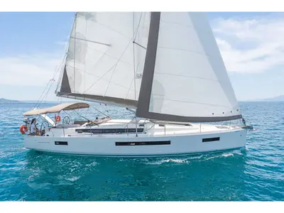 Exterior view of Jeanneau SO 490, a Jeanneau Sun Odyssey 490 sailboat at Municipal Unit of Lefkada, Greece