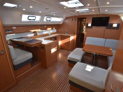Salon of Tramuntana, a Bavaria Cruiser 51 sailboat at Punat, Croatia