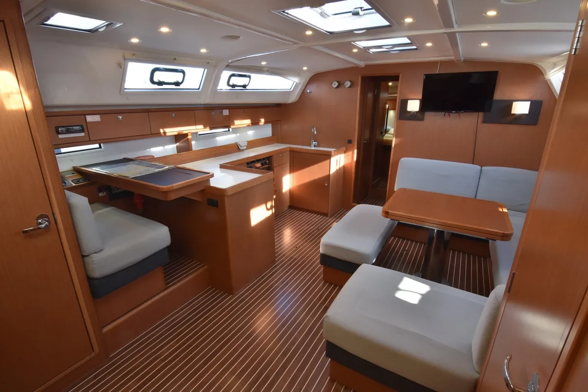 Salon of Tramuntana, a Bavaria Cruiser 51 sailboat at Punat, Croatia