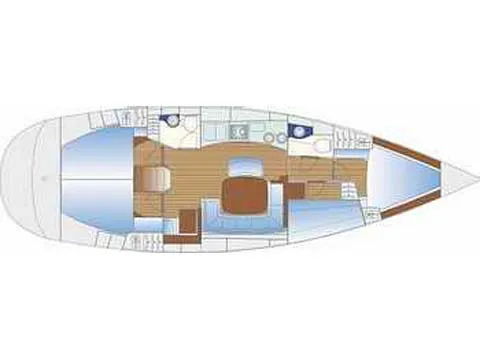 Floor plan of Eveline, a Bavaria 44 sailboat at Fisksätra, Sweden
