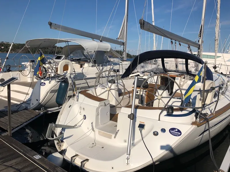 Exterior view of Eveline, a Bavaria 44 sailboat at Fisksätra, Sweden