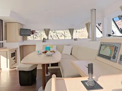 Salon of AF-LAG400, a Lagoon 400 catamaran at Athens, Greece