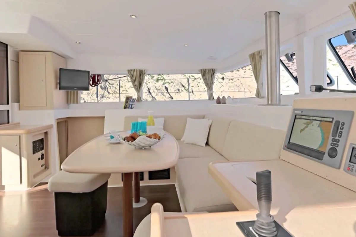 Salon of AF-LAG400, a Lagoon 400 catamaran at Athens, Greece