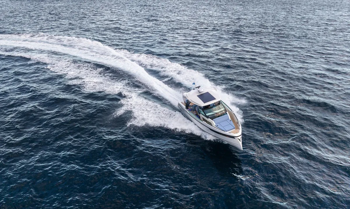 Exterior view of Tide Hunter, a Saxdor 320 GTO motorboat at Općina Sukošan, Croatia