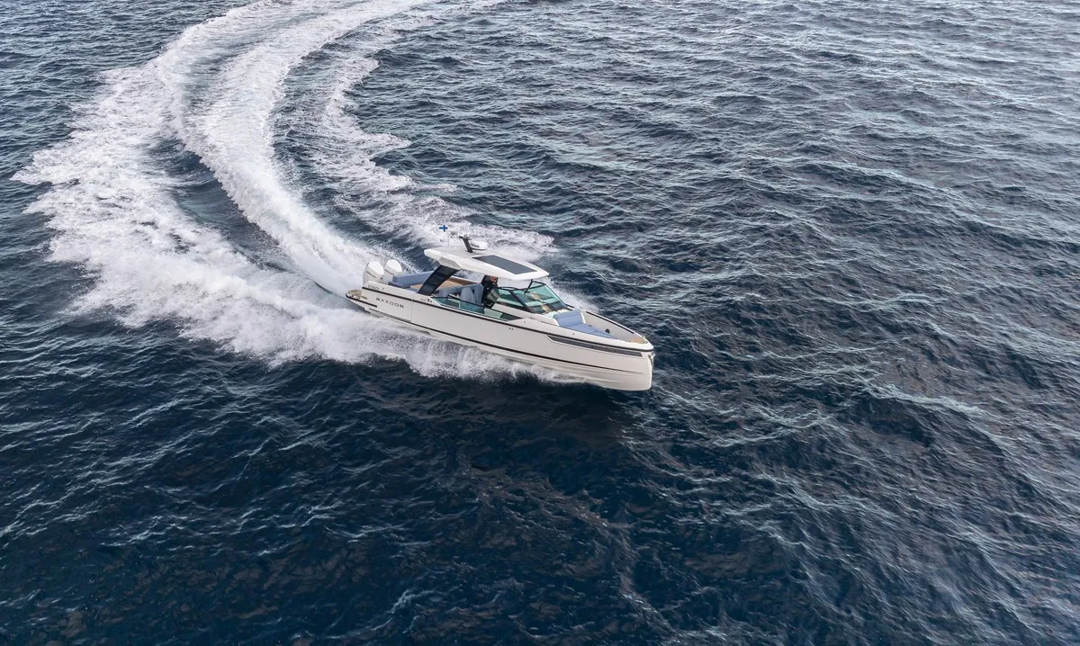 Exterior view of Tide Hunter, a Saxdor 320 GTO motorboat at Općina Sukošan, Croatia
