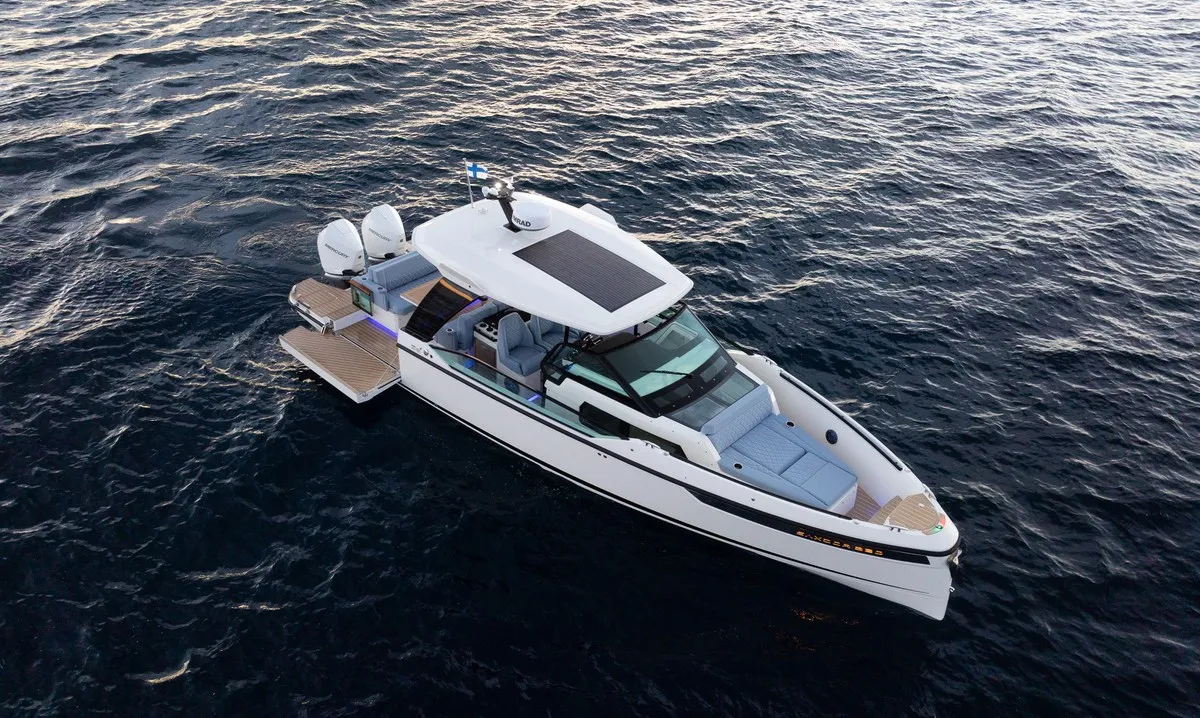 Exterior view of Tide Hunter, a Saxdor 320 GTO motorboat at Općina Sukošan, Croatia