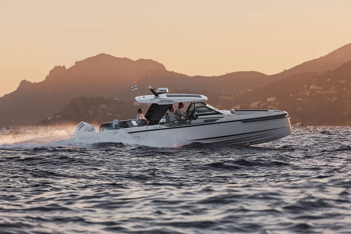 Exterior view of Tide Hunter, a Saxdor 320 GTO motorboat at Općina Sukošan, Croatia