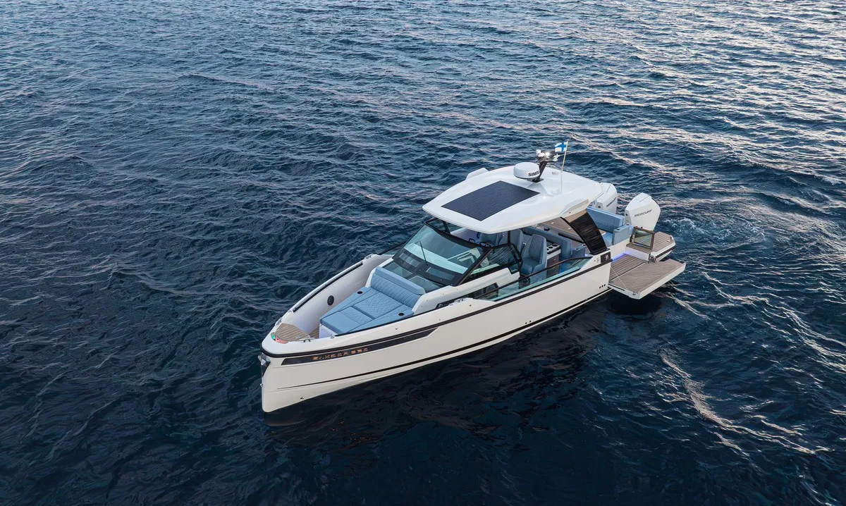 Exterior view of Tide Hunter, a Saxdor 320 GTO motorboat at Općina Sukošan, Croatia