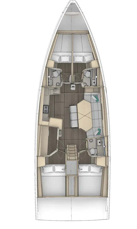 Floor plan of Dufour 48, a sailboat at Mytikas, Greece