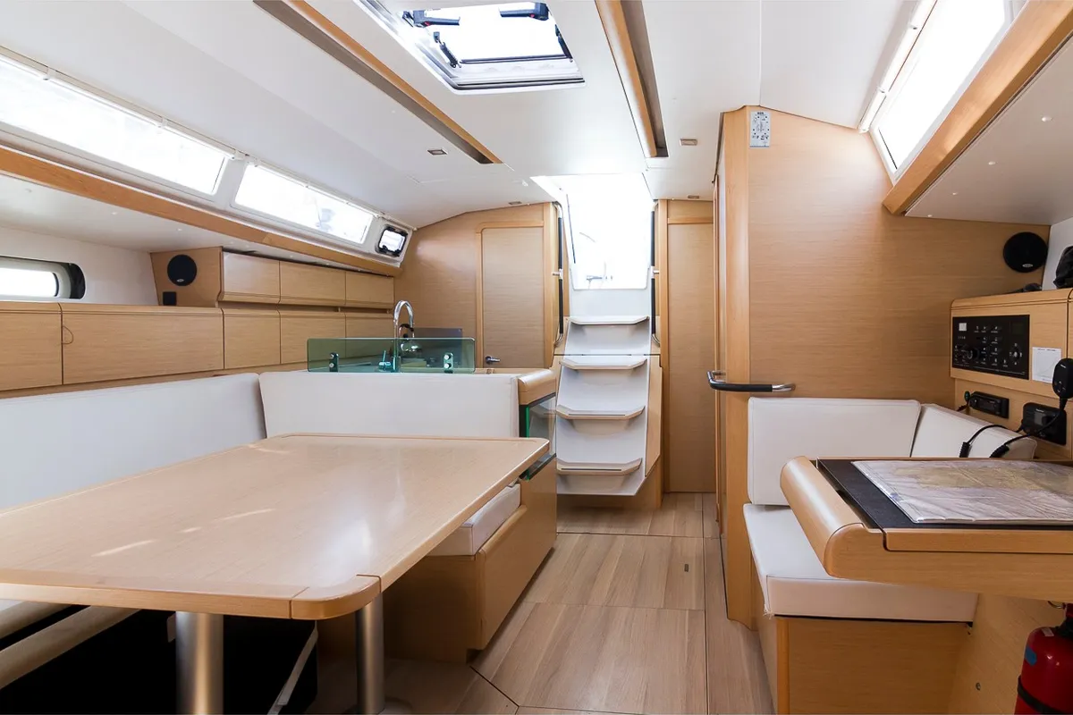 Salon of Turrun Turrun, a Jeanneau Sun Odyssey 419 sailboat at Santa Cruz de Tenerife, Spain
