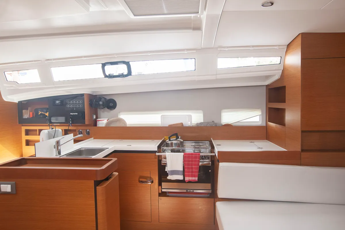 Galley of Sea Breeze, a Jeanneau Sun Odyssey 410 sailboat at Marmaris, Turkey