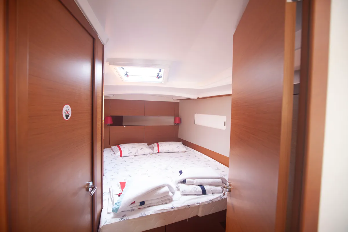 Cabin on Sea Breeze, a Jeanneau Sun Odyssey 410 sailboat at Marmaris, Turkey