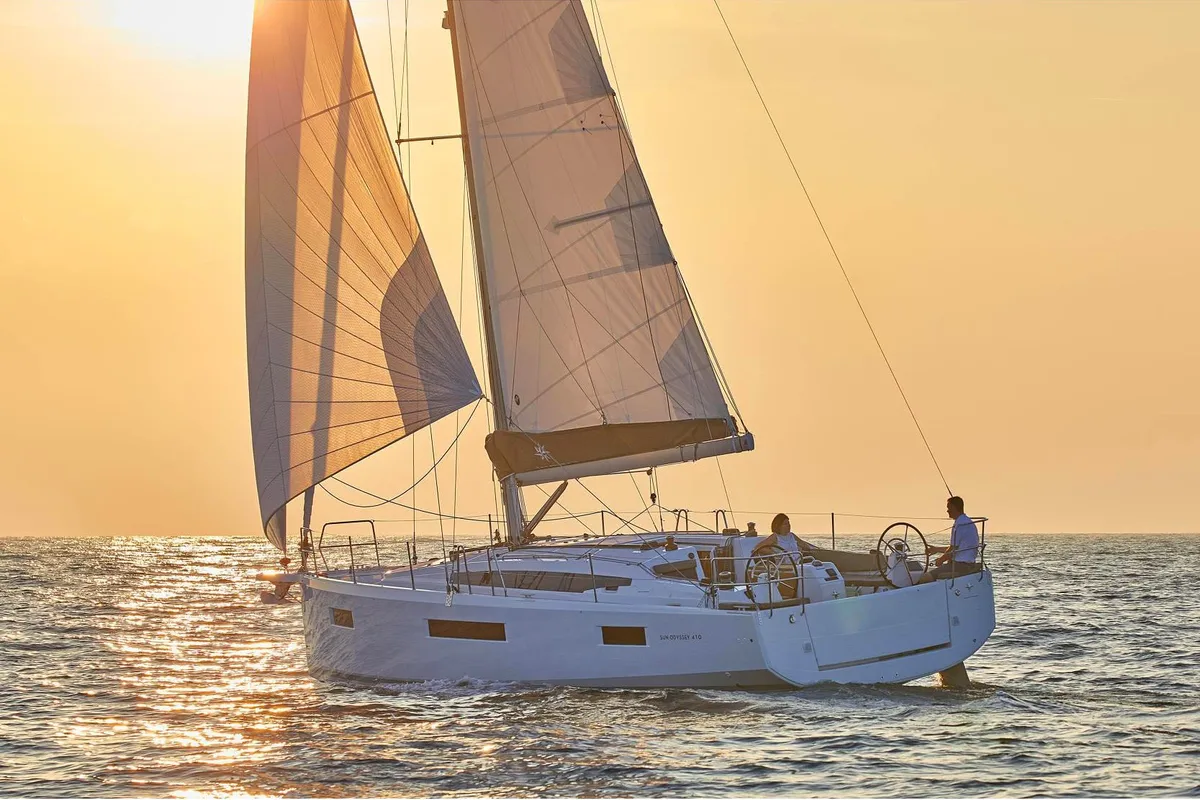 Exterior view of Sea Breeze, a Jeanneau Sun Odyssey 410 sailboat at Marmaris, Turkey