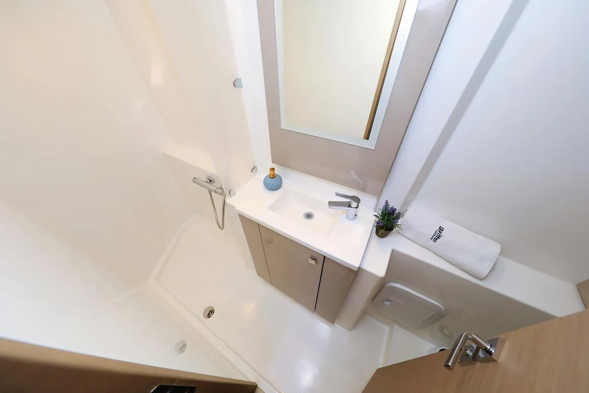 Head on Felicitas II, a Fountaine Pajot Lucia 40 catamaran at Grad Biograd na Moru, Croatia