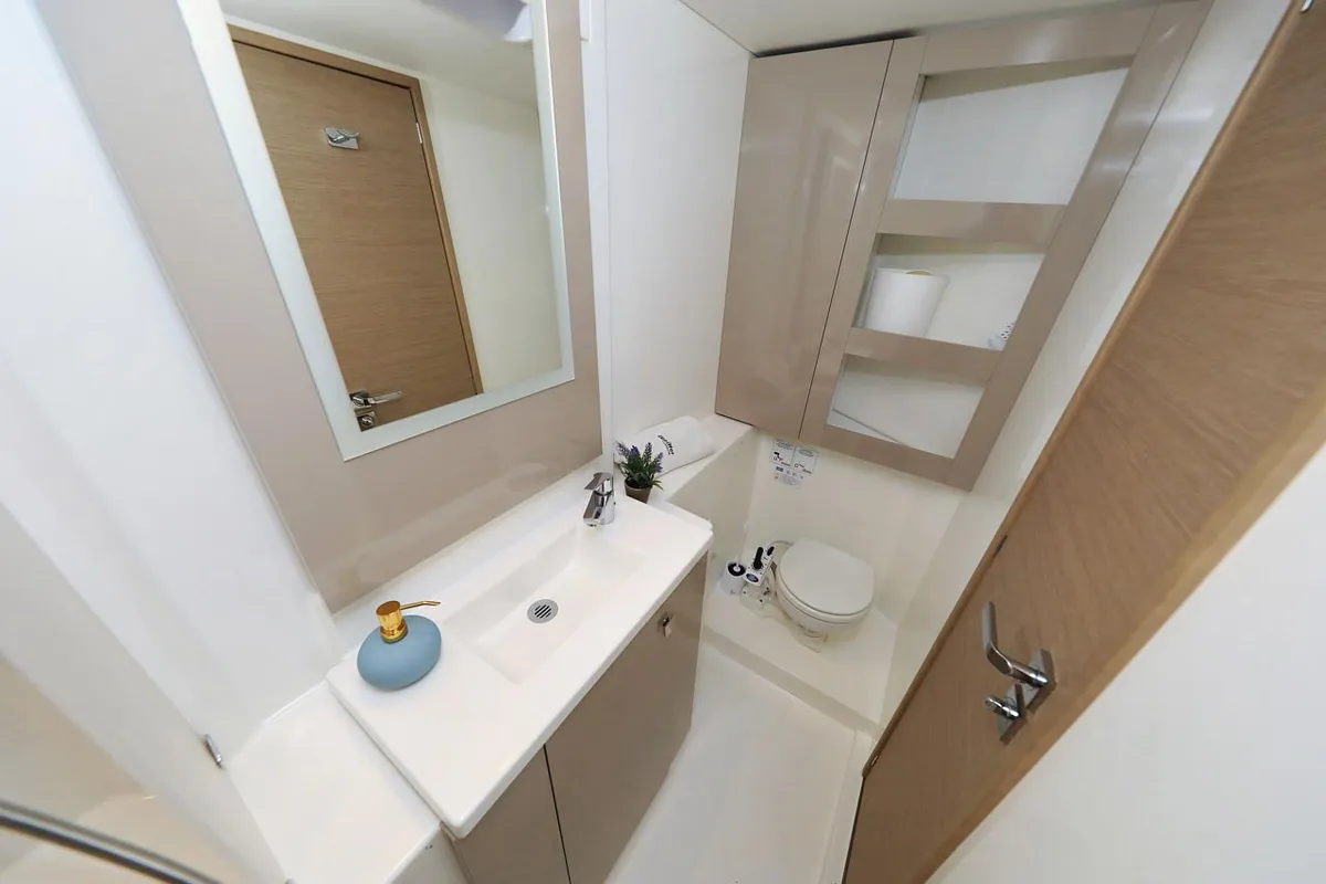 Head on Felicitas II, a Fountaine Pajot Lucia 40 catamaran at Grad Biograd na Moru, Croatia