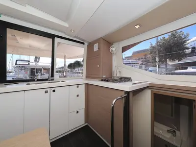 Galley of Felicitas II, a Fountaine Pajot Lucia 40 catamaran at Grad Biograd na Moru, Croatia
