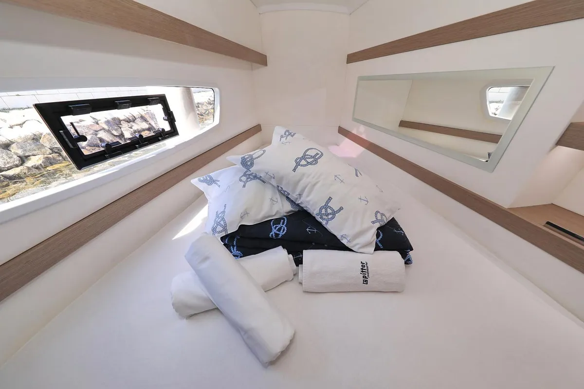 Head on Felicitas II, a Fountaine Pajot Lucia 40 catamaran at Grad Biograd na Moru, Croatia