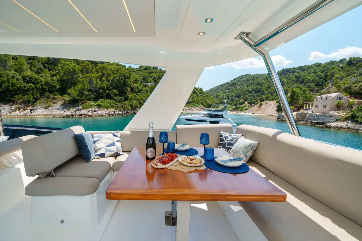 Shaft, a Jeanneau Prestige 590 Flybridge motor yacht at Podstrana - Miljevac, Croatia
