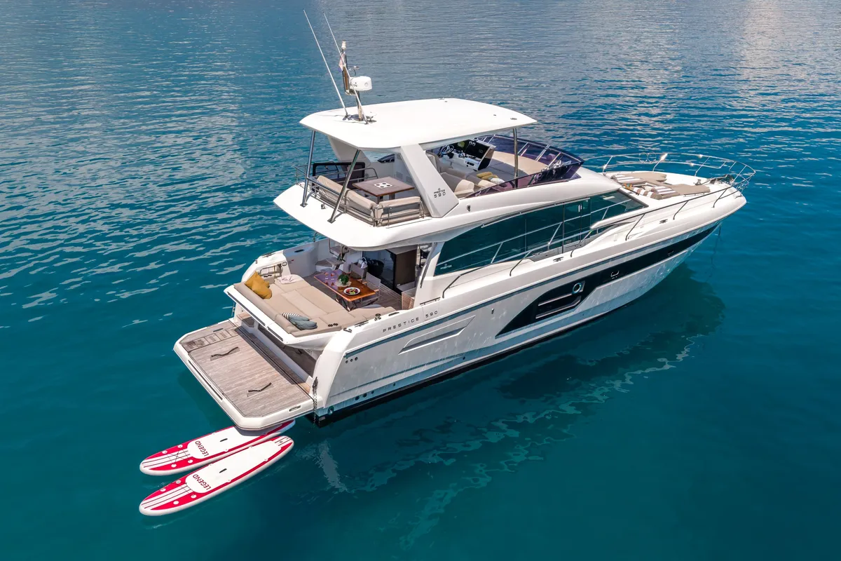 Shaft, a Jeanneau Prestige 590 Flybridge motor yacht at Podstrana - Miljevac, Croatia