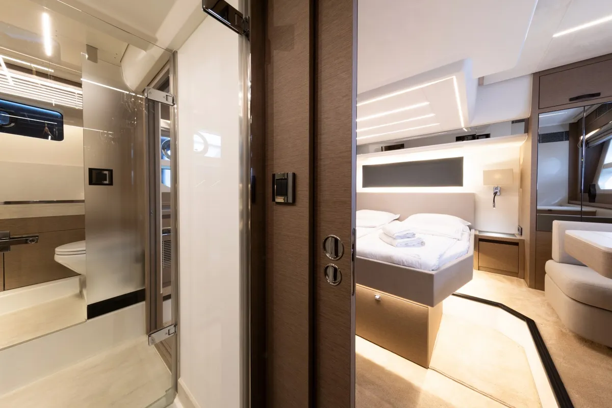 Cabin on Shaft, a Jeanneau Prestige 590 Flybridge motor yacht at Podstrana - Miljevac, Croatia