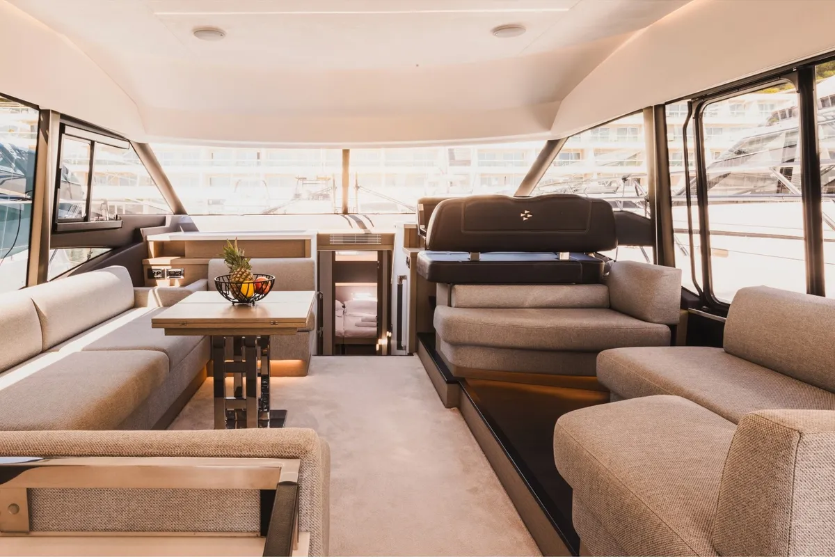 Salon of Shaft, a Jeanneau Prestige 590 Flybridge motor yacht at Podstrana - Miljevac, Croatia
