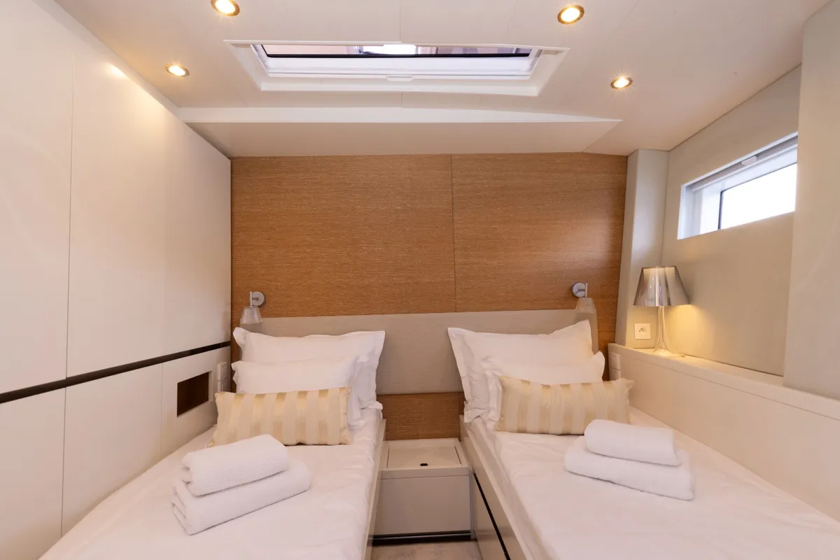 Cabin on Shaft, a Jeanneau Prestige 590 Flybridge motor yacht at Podstrana - Miljevac, Croatia