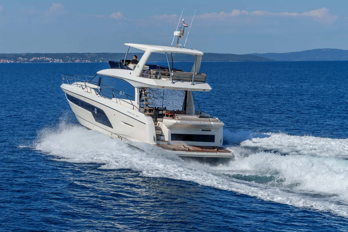 Shaft, a Jeanneau Prestige 590 Flybridge motor yacht at Podstrana - Miljevac, Croatia