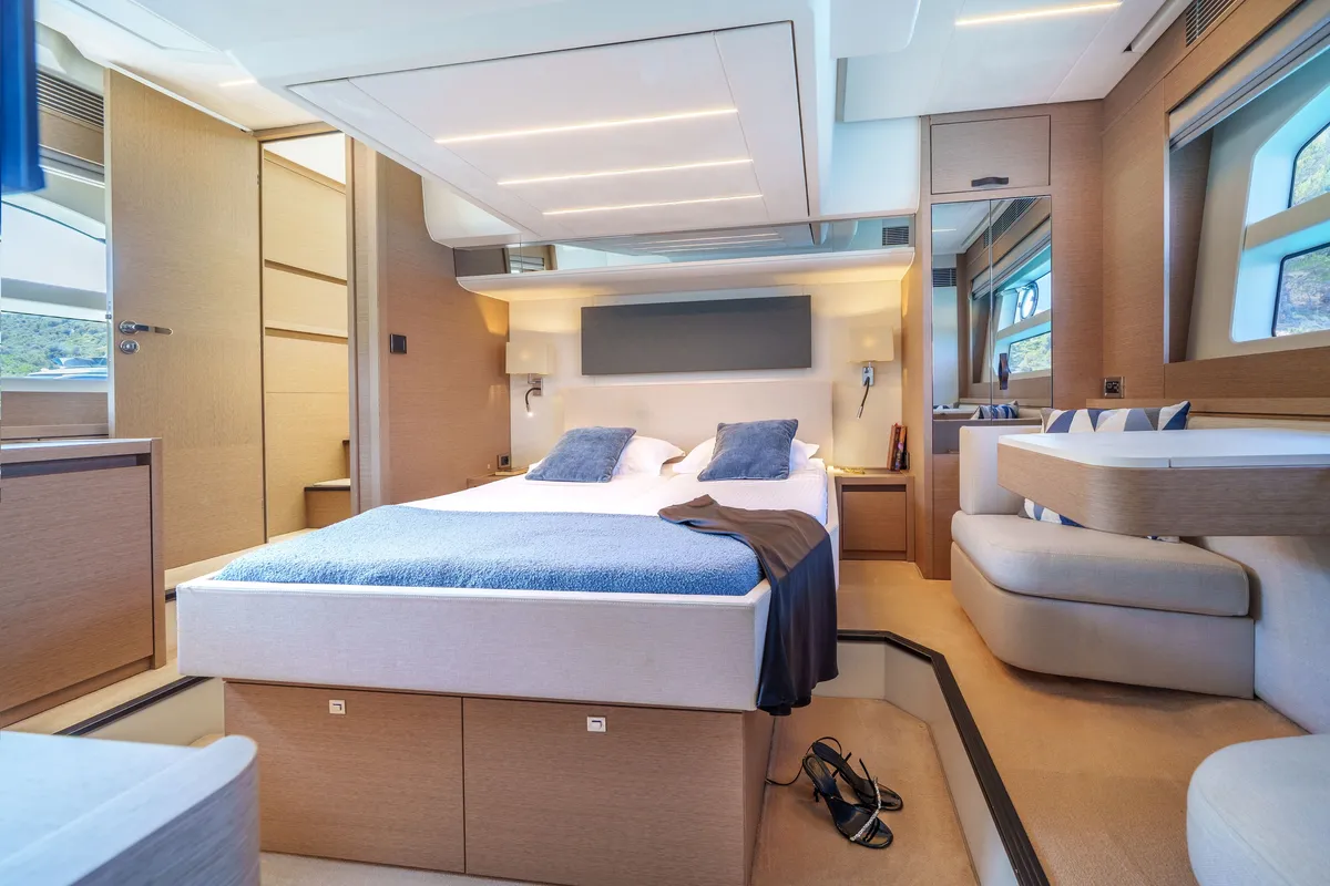Shaft, a Jeanneau Prestige 590 Flybridge motor yacht at Podstrana - Miljevac, Croatia
