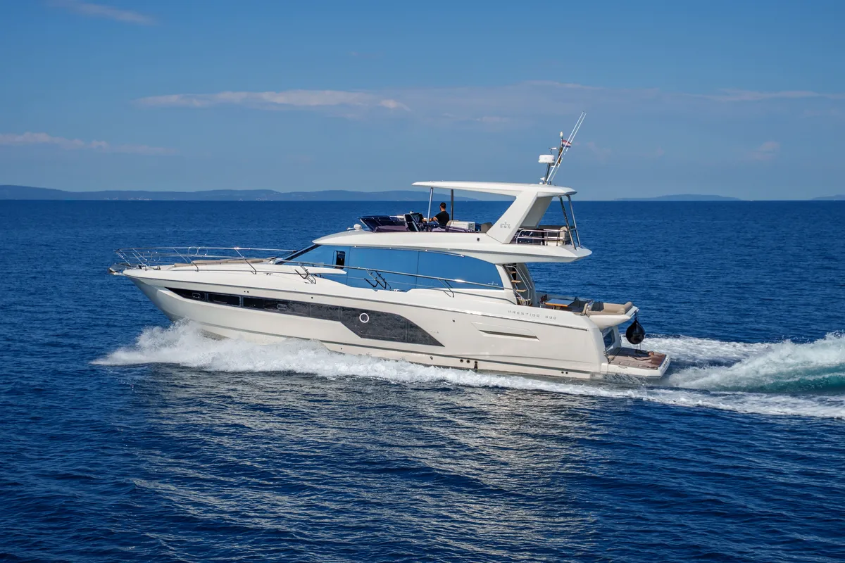 Shaft, a Jeanneau Prestige 590 Flybridge motor yacht at Podstrana - Miljevac, Croatia
