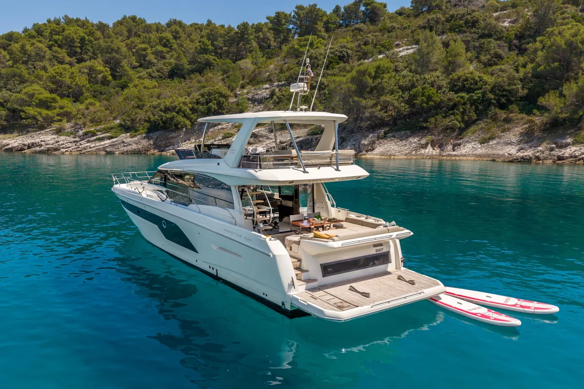 Shaft, a Jeanneau Prestige 590 Flybridge motor yacht at Podstrana - Miljevac, Croatia