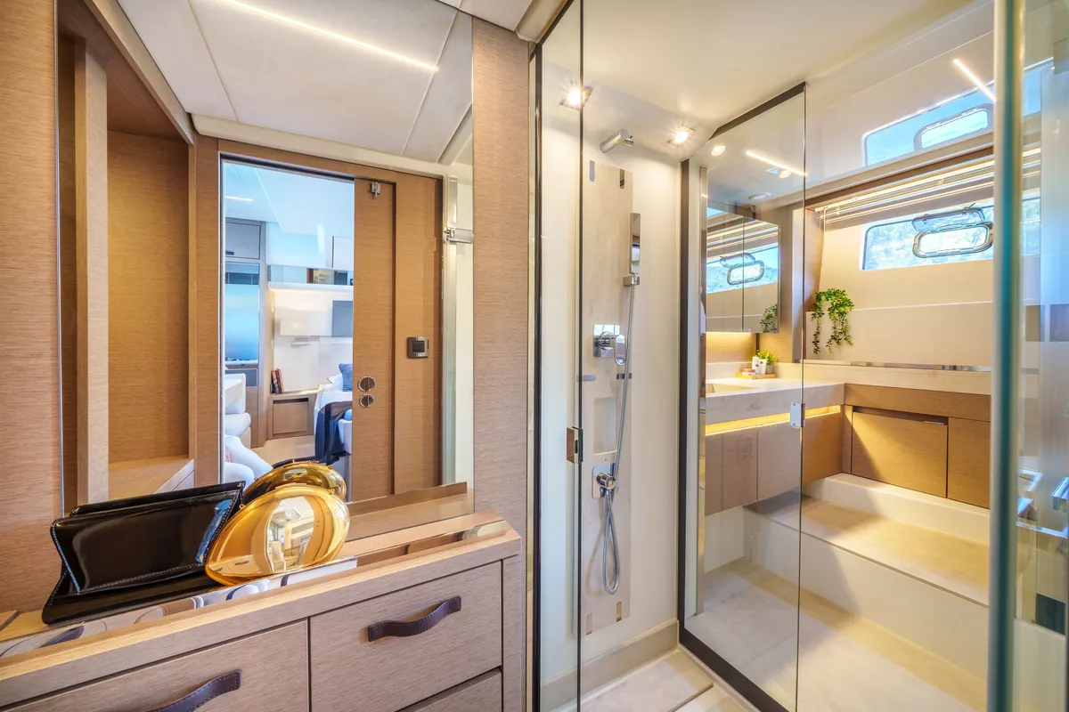 Shaft, a Jeanneau Prestige 590 Flybridge motor yacht at Podstrana - Miljevac, Croatia