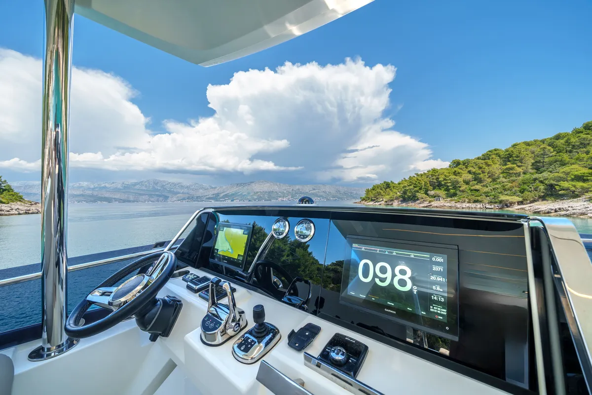 Shaft, a Jeanneau Prestige 590 Flybridge motor yacht at Podstrana - Miljevac, Croatia