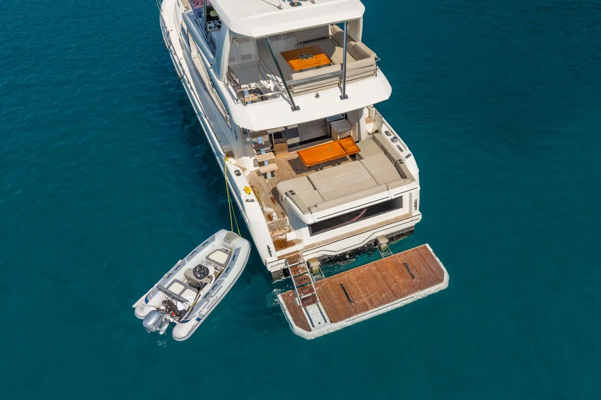 Shaft, a Jeanneau Prestige 590 Flybridge motor yacht at Podstrana - Miljevac, Croatia