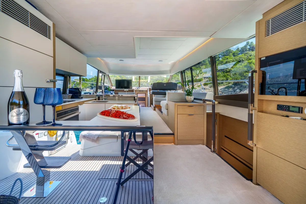 Shaft, a Jeanneau Prestige 590 Flybridge motor yacht at Podstrana - Miljevac, Croatia