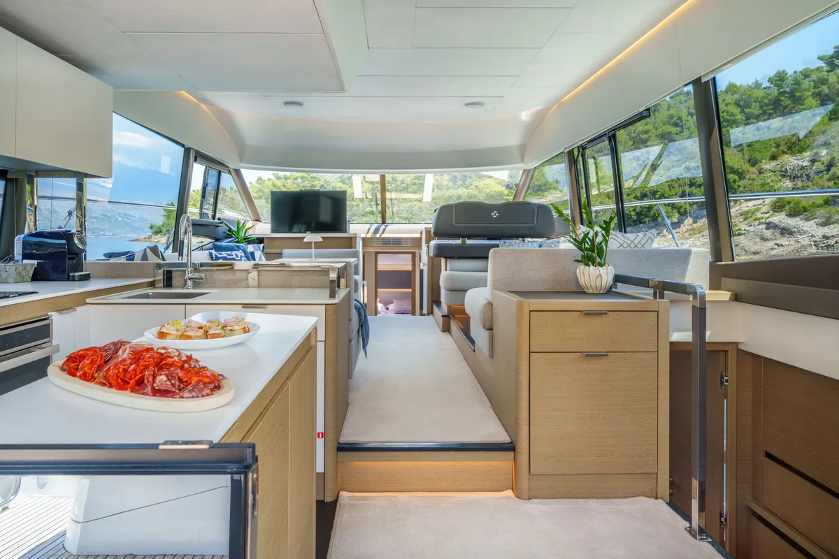 Shaft, a Jeanneau Prestige 590 Flybridge motor yacht at Podstrana - Miljevac, Croatia