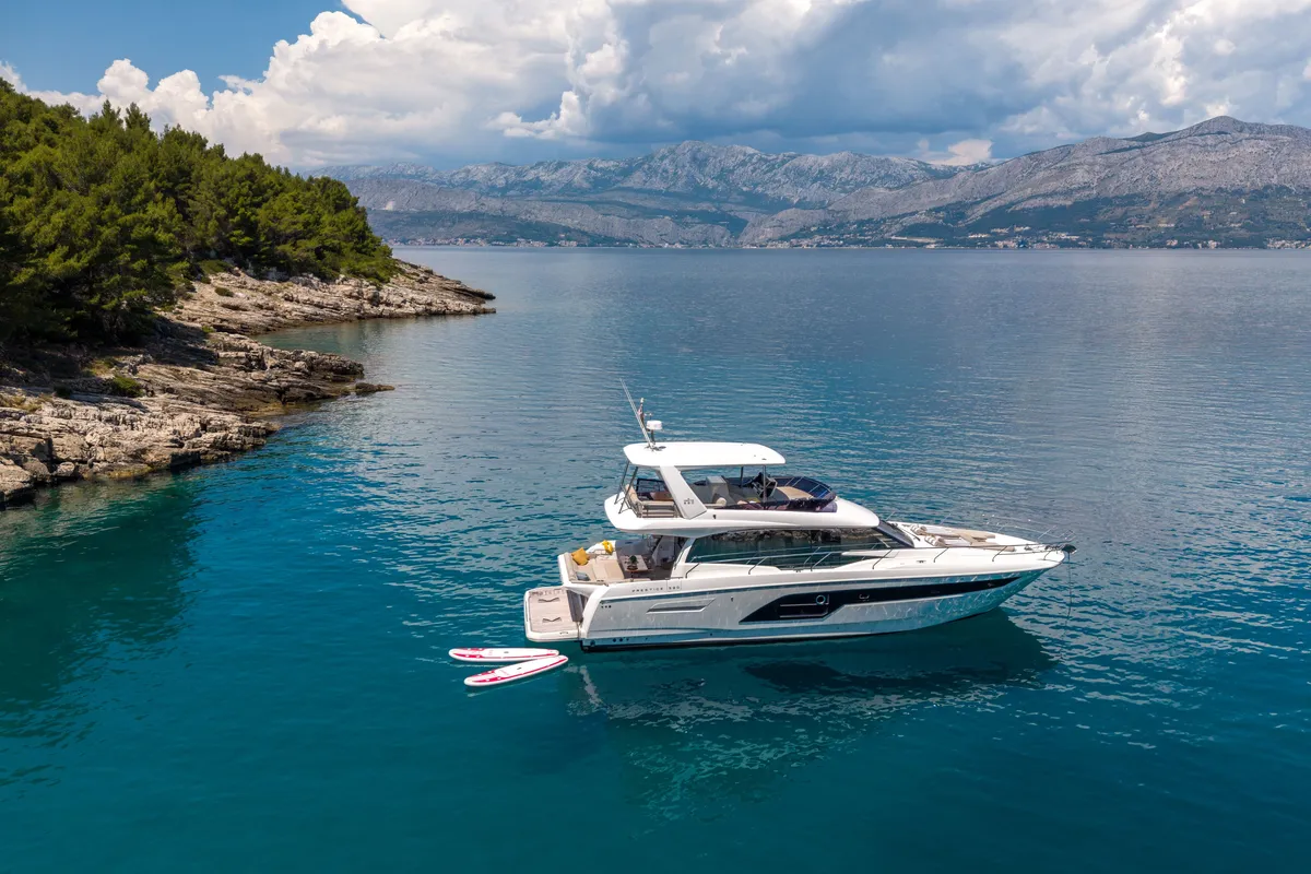 Shaft, a Jeanneau Prestige 590 Flybridge motor yacht at Podstrana - Miljevac, Croatia