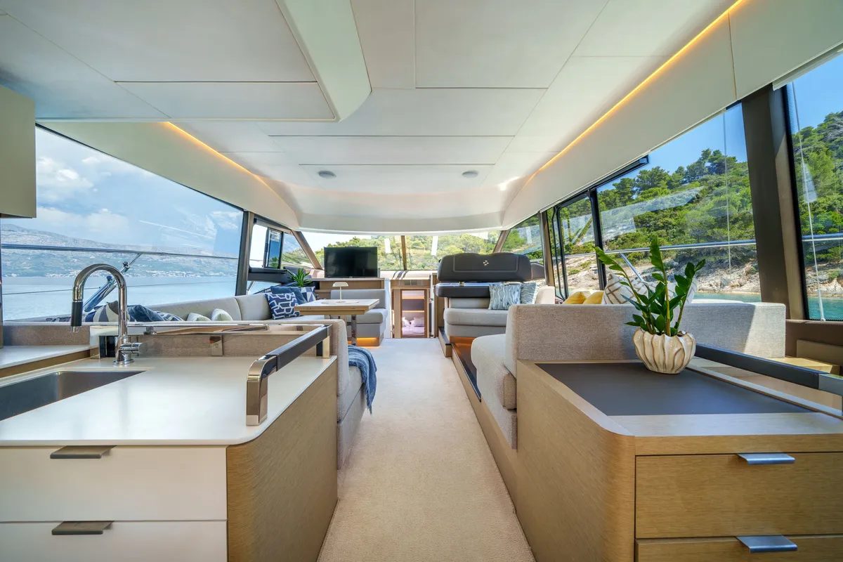 Shaft, a Jeanneau Prestige 590 Flybridge motor yacht at Podstrana - Miljevac, Croatia