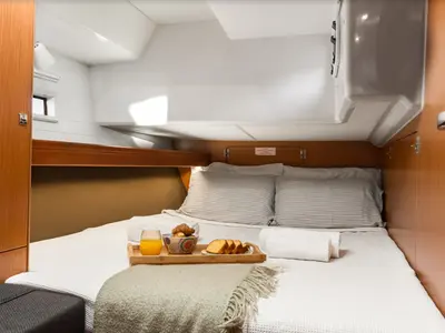 Cabin on Queen Dina, a Bavaria Cruiser 46 sailboat at Kontokali, Greece