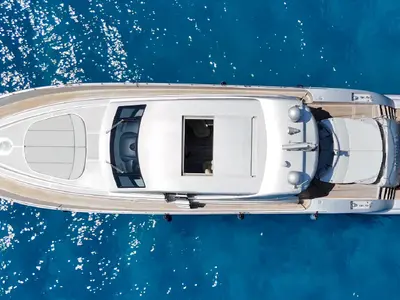 Deck of Tamurel, a Alfamarine 78HT motor yacht at Palermo, Italy