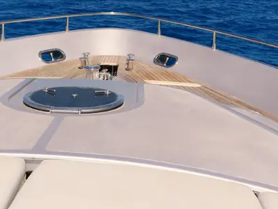 Cockpit of Tamurel, a Alfamarine 78HT motor yacht at Palermo, Italy