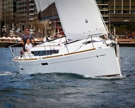 Exterior view of Minerva, a Jeanneau Sun Odyssey 379 sailboat at Salerno, Italy